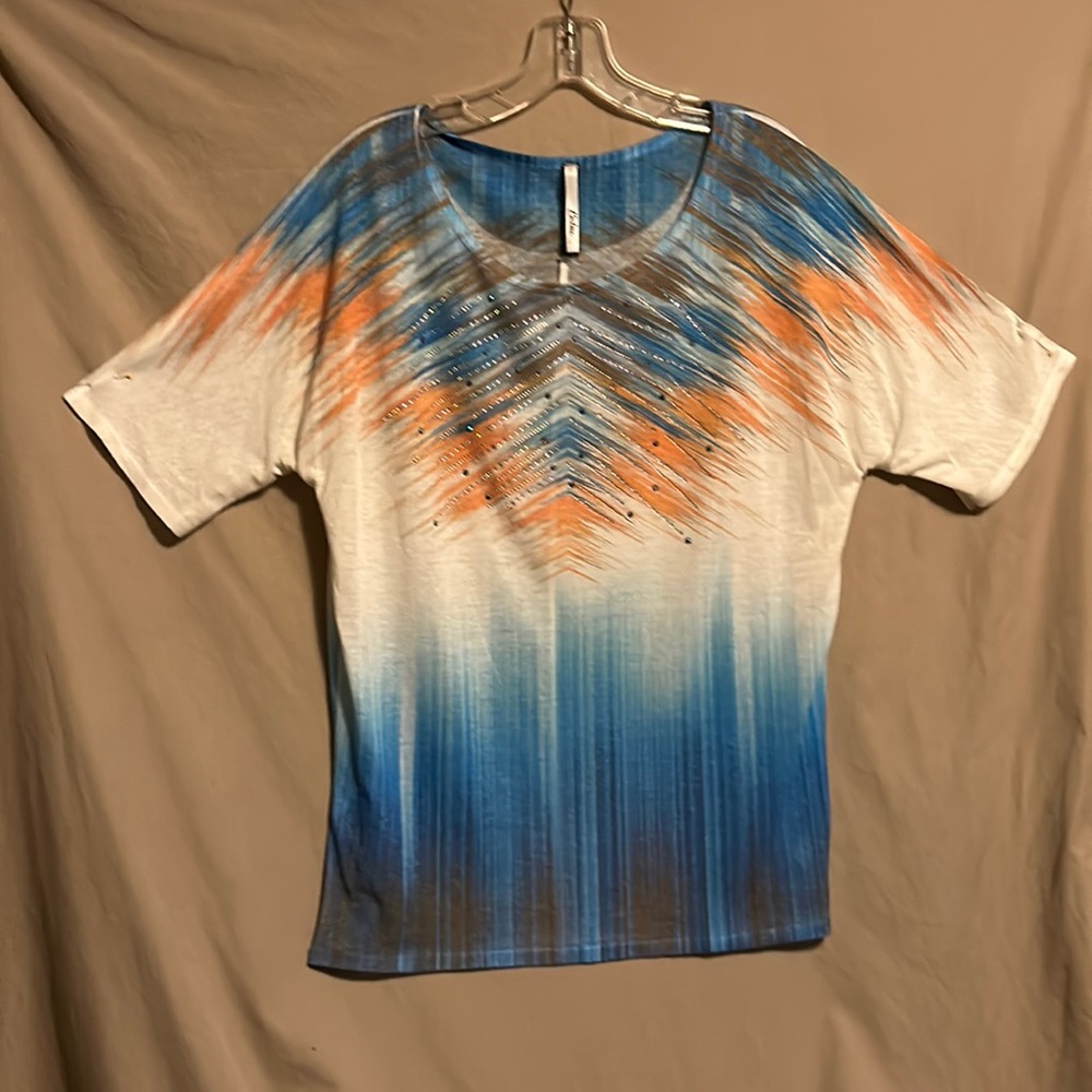 Stunning Petrol tee blue/orange/cream size xl
